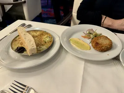 crab cake and escargot