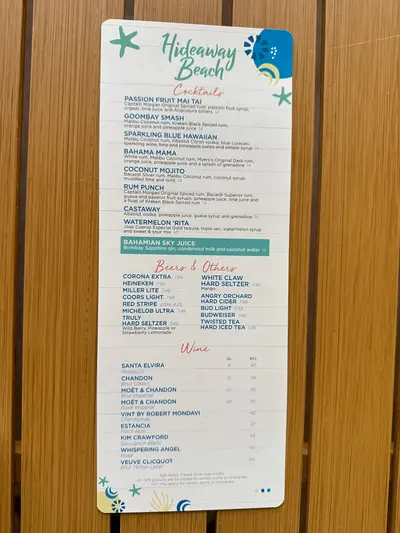 Cabana menu