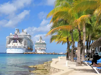 Two ships docked in Cozumel